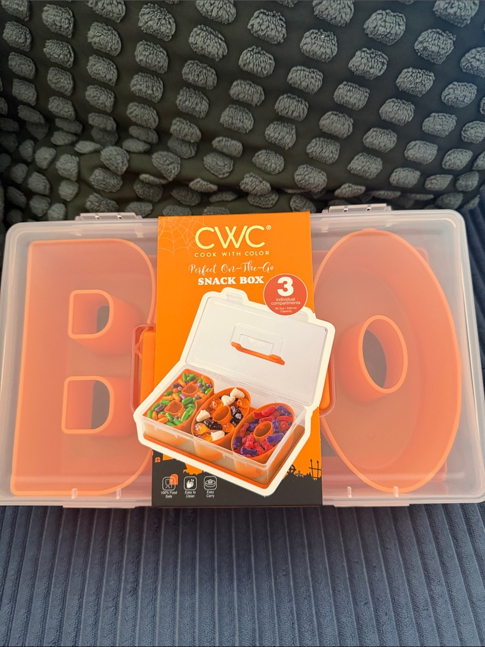 CWC BOO Orange 3-Compartment Snack Box - Portable Food Storage